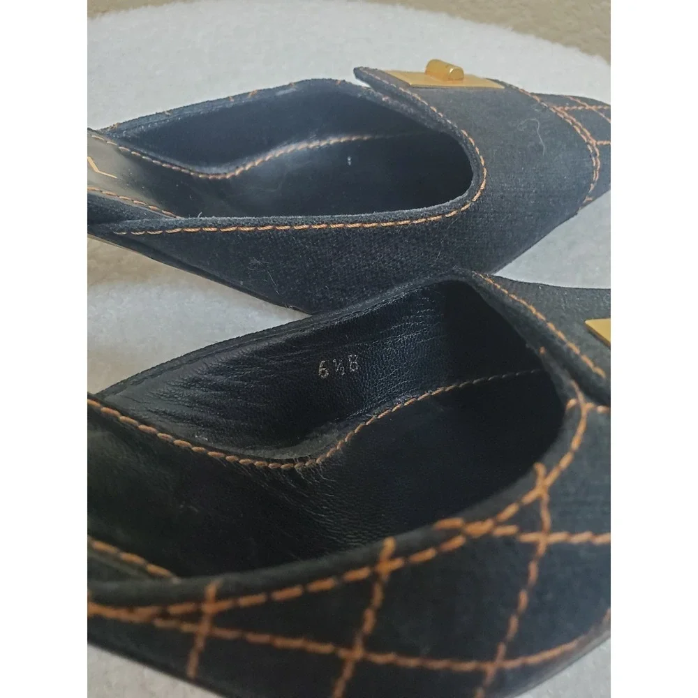 Vintage Y2K Chanel quilted mules, women's size 36.5, with Mademoiselle clasp.